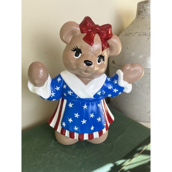 Vintage Ceramic Mold 9" Adorable Hand Painted Mrs USA Patriotic Bear / USA - Picture 2 of 7